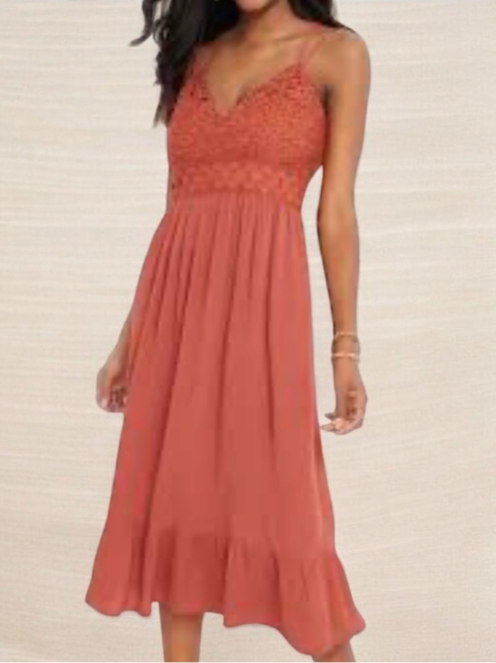 Nwts Indulge Pinkish brown crochet hippie boho  Bodice Midi Dress